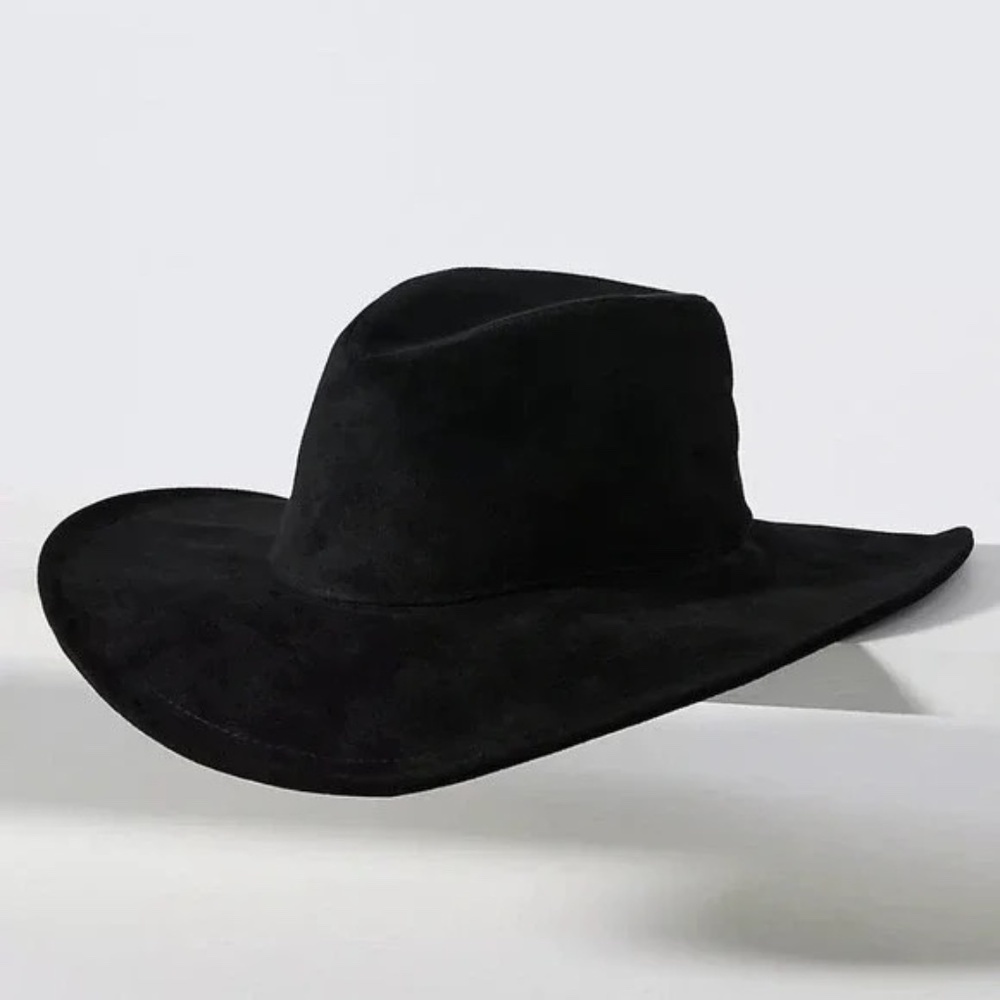 NWT Anthropologie Black Faux Suede  Floppy Fedora  Hat